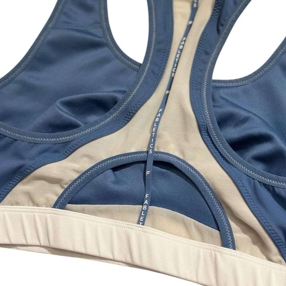 Fabletics Belle Racerback High-Impact Sports Bra Elemental Blue & White Athletic